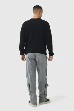 Relaxed Dropped Shoulder Graphic Print Knitted Jumper