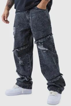 Relaxed Fit Acid Wash Ripped Frayed Jeans