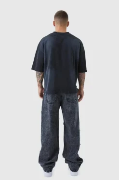 Relaxed Fit Acid Wash Ripped Frayed Jeans