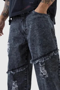 Relaxed Fit Acid Wash Ripped Frayed Jeans