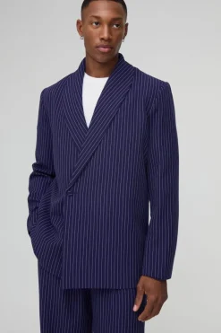 Relaxed Fit Asymmetrical Pinstripe Suit
