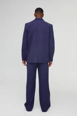 Relaxed Fit Asymmetrical Pinstripe Suit