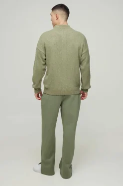 Relaxed Fit Boucle Zip Up Knitted Jumper