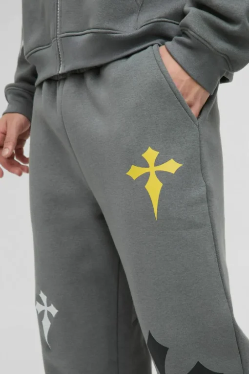 Relaxed Fit Cross Embroidered Printed Jogger