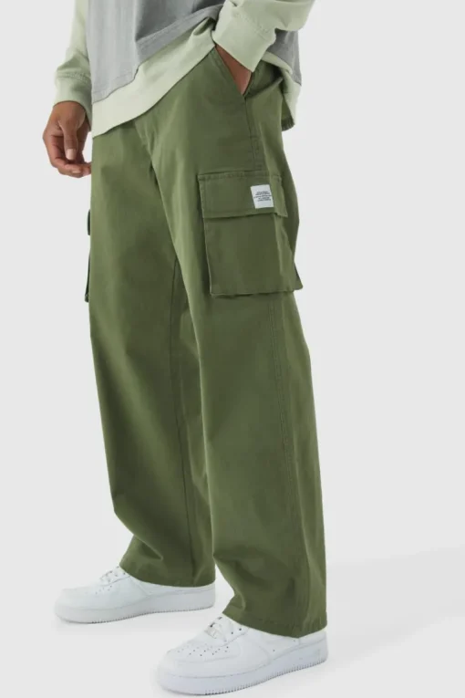 Relaxed Fit Fixed Waist Woven Tab Cargo Trousers