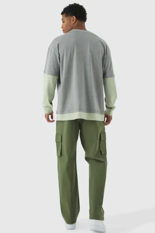 Relaxed Fit Fixed Waist Woven Tab Cargo Trousers
