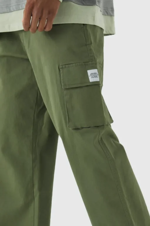 Relaxed Fit Fixed Waist Woven Tab Cargo Trousers