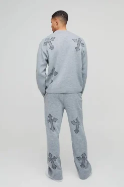 Relaxed Fit Laddered Cross Raw Edge Knitted Jogger