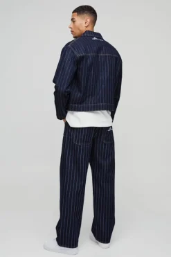 Relaxed Fit Pinstripe Denim Applique Jeans