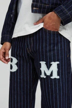 Relaxed Fit Pinstripe Denim Applique Jeans