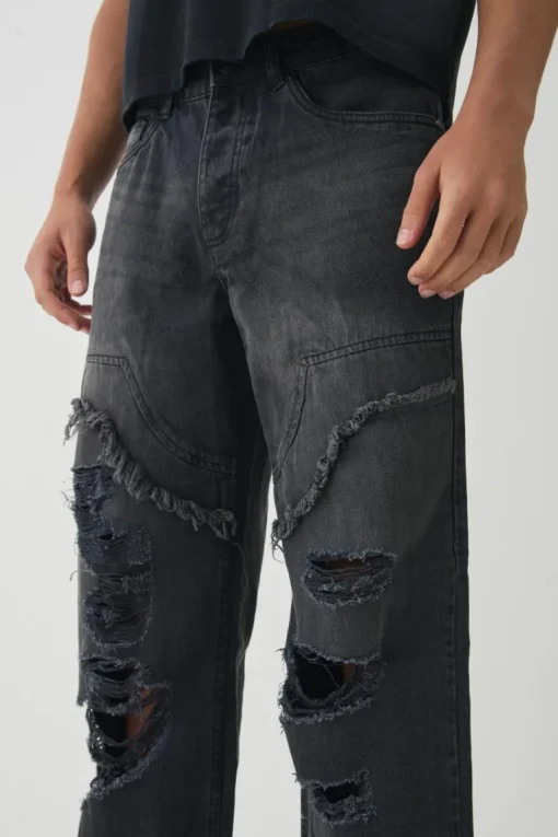 Relaxed Fit Ripped Distressed Carpenter Jeans