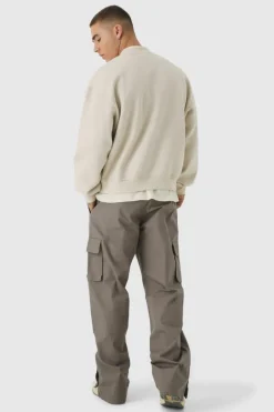 Relaxed Fit Ripstop Cargo Trousers With Popper Hem