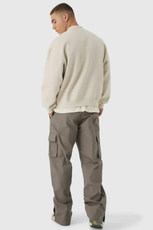 Relaxed Fit Ripstop Cargo Trousers With Popper Hem
