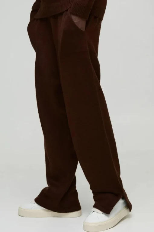 Relaxed Fit Split Hem Brushed Knit Joggers