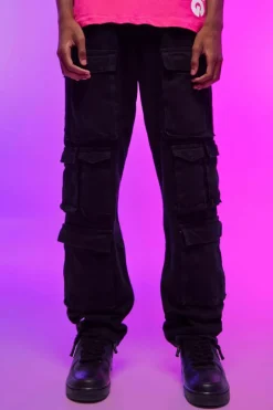 Relaxed Fit Washed Multi Pocket Cargo Jeans