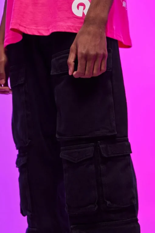 Relaxed Fit Washed Multi Pocket Cargo Jeans