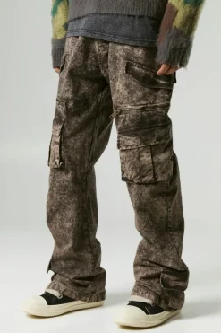 Relaxed Flared Heavy Washed Cargo Trousers
