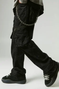 Relaxed Flared Heavy Washed Cargo Trousers