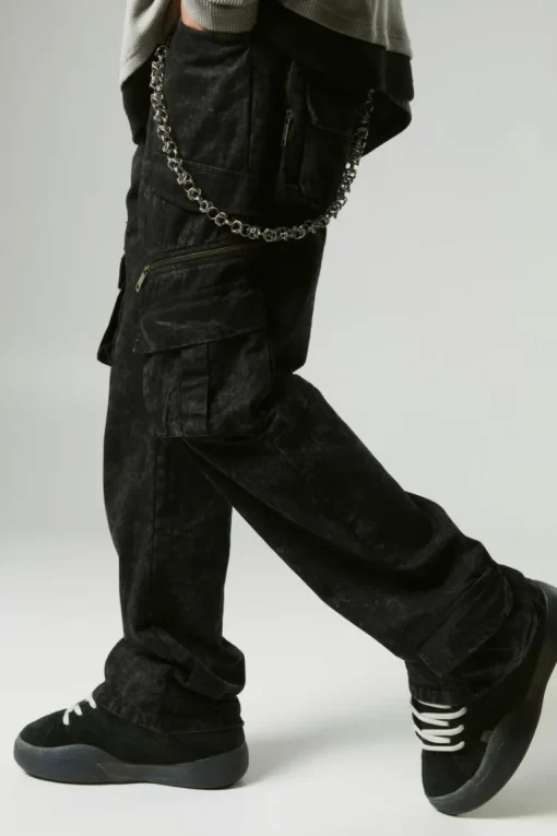 Relaxed Flared Heavy Washed Cargo Trousers
