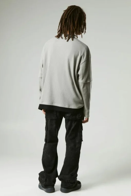 Relaxed Flared Heavy Washed Cargo Trousers