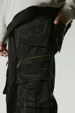 Relaxed Flared Heavy Washed Cargo Trousers