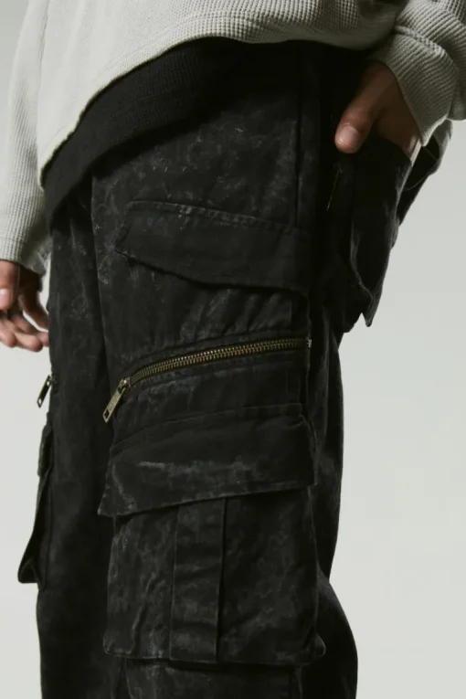 Relaxed Flared Heavy Washed Cargo Trousers