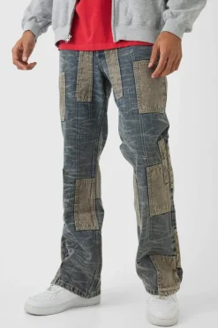 Relaxed Flared Patchwork Contrast Stitch Jeans