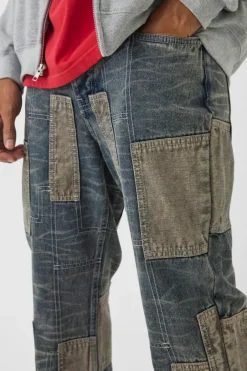 Relaxed Flared Patchwork Contrast Stitch Jeans