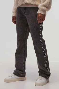 Relaxed Flared Pearl Side Detail Jeans