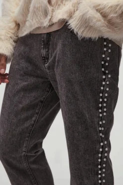 Relaxed Flared Pearl Side Detail Jeans