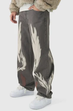 Relaxed Rigid Brown Tint Moto Printed Jeans