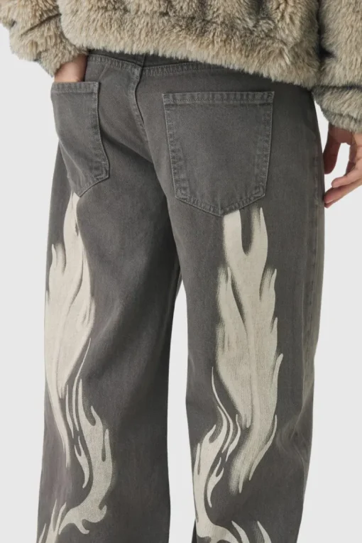 Relaxed Rigid Brown Tint Moto Printed Jeans