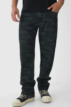 Relaxed Rigid Distressed Jacquard Jeans