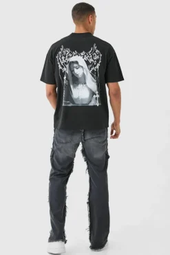 Relaxed Rigid Flare Frayed Edge Cargo Jeans