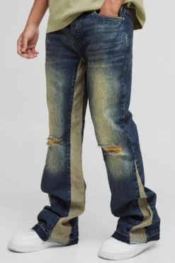 Relaxed Rigid Flare Knee Ripped Denim Jeans