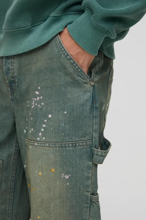 Relaxed Rigid Paint Splatter Carpenter Denim Jeans