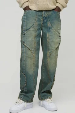 Relaxed Rigid Panelled Tinted Denim Jeans