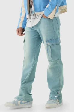 Relaxed Rigid Popper Hem Cargo Jeans