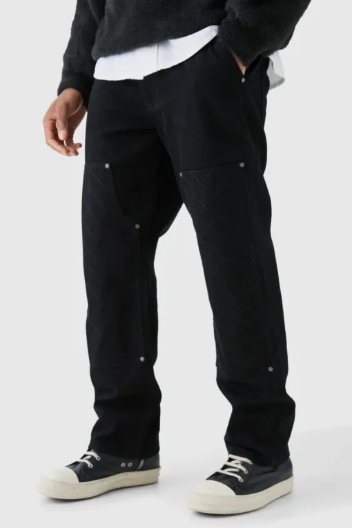 Relaxed Rigid Top Stitch Detail Carpenter Jean In Black