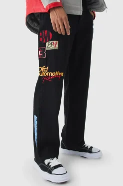Relaxed Rigid Varsity Moto Denim Jeans