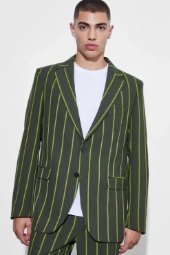 Relaxed Single Breasted Wide Stripe Suit Jacket
