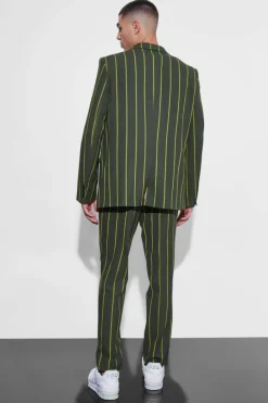 Relaxed Single Breasted Wide Stripe Suit Jacket