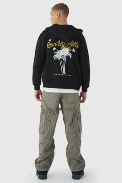 Relaxed Twill Distressed Panelled Cargo Trousers