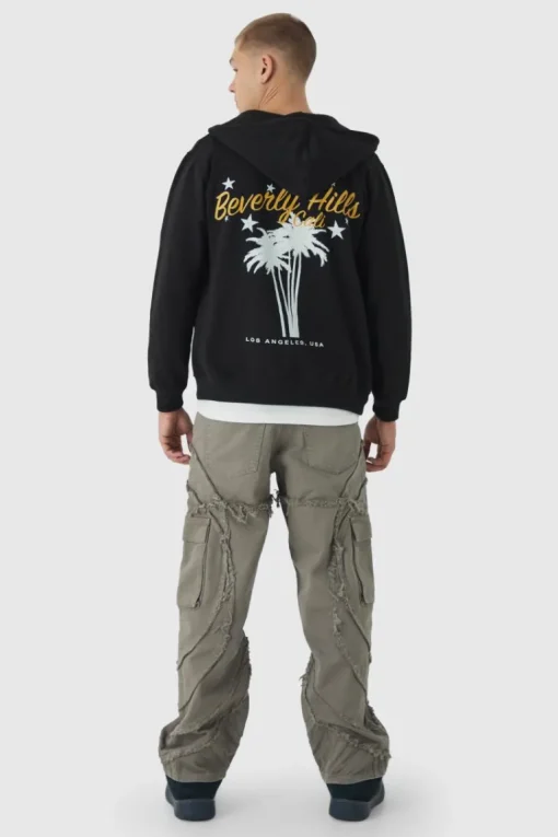 Relaxed Twill Distressed Panelled Cargo Trousers