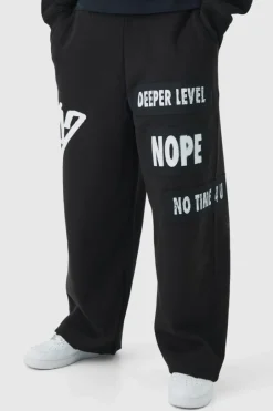 Relaxed Wide Leg Graffiti Applique Distressed Joggers