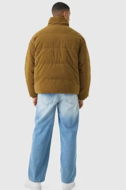 Reversible Cord And Nylon Puffer Jacket In Brown