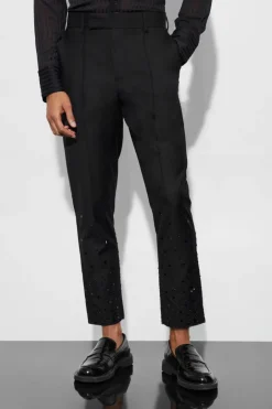 Rhinestone Detail Tapered Suit Trousers