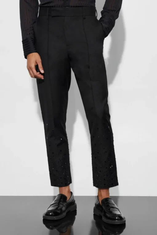 Rhinestone Detail Tapered Suit Trousers