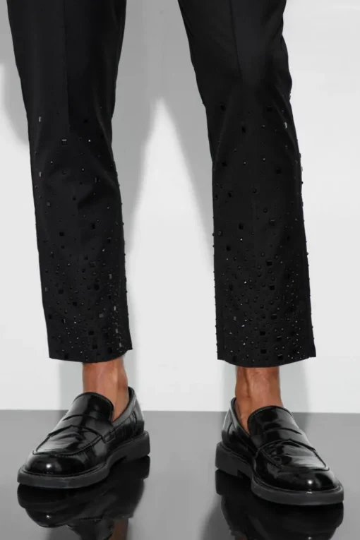 Rhinestone Detail Tapered Suit Trousers