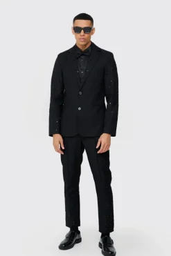 Rhinestone Sleeve Slim Fit Suit